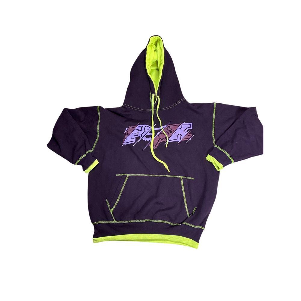 Fox Racing Hoodie Men Medium Neon Green Fleece Lined Heavyweight Y2K Skater Boxy